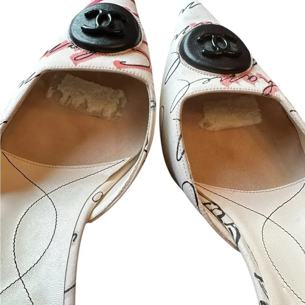 Vintage Y2K Chanel Script-Print CC Logo Women’s Mules Size 38 - Picture 10 of 15